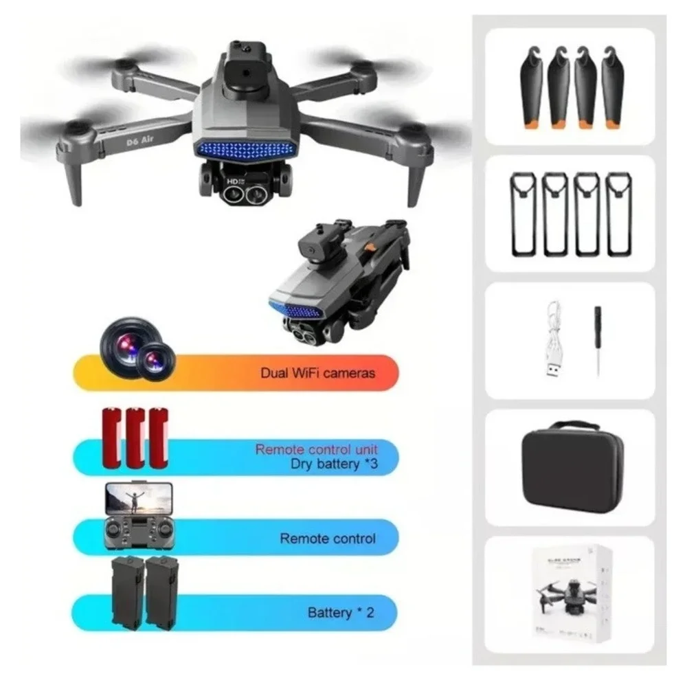DLRC D6 AIR HD Dual Camera Drone Foldable WiFi FPV Quadcopter w/2 Batteries/Case